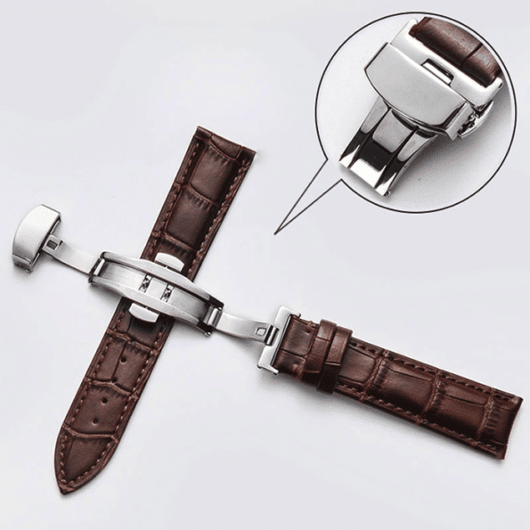 genuine leather watch strap brown silver