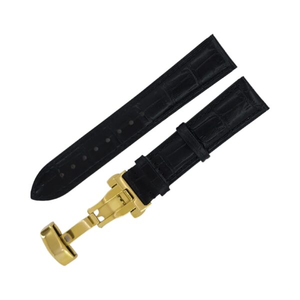genuine leather watch strap black gold 2