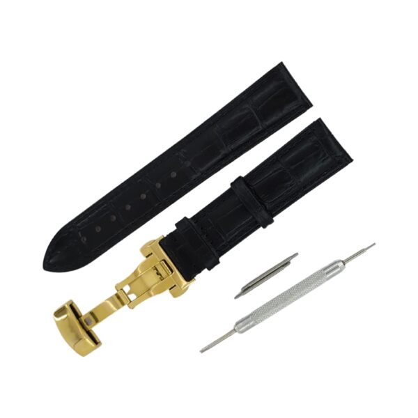 genuine leather watch strap black gold with tool