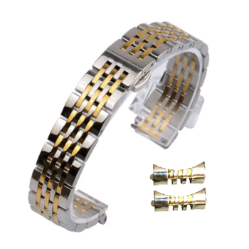 invella 22mm Curved End Steel Watch Band (Silver Gold)