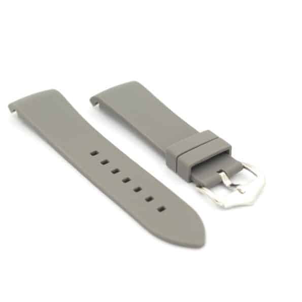 a grey watch strap with a silver buckle