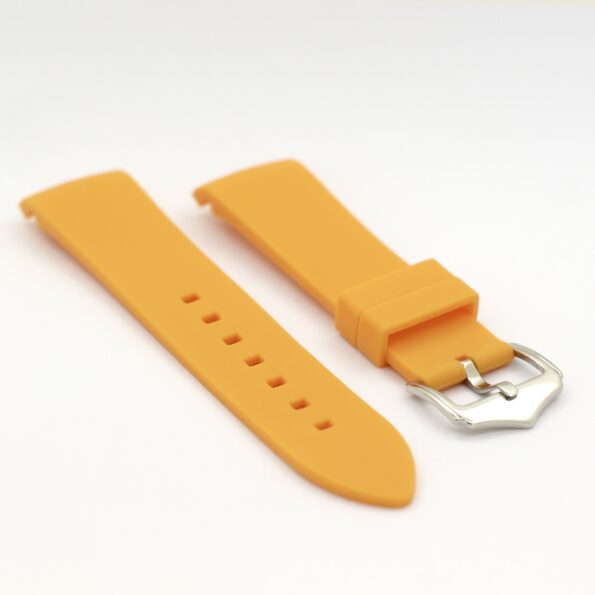 a yellow watch strap with silver buckle